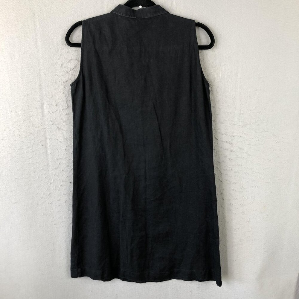 Garnet Hill Dress Womens 6 Black Linen Sleeveless Button Front Shirt Resort Airy - Picture 2 of 13